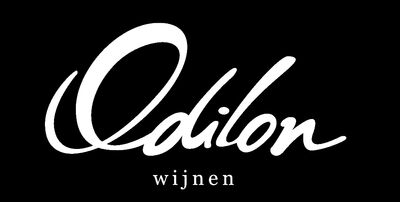 Logo van Odilon wijnen in wit op zwarte achtergrond